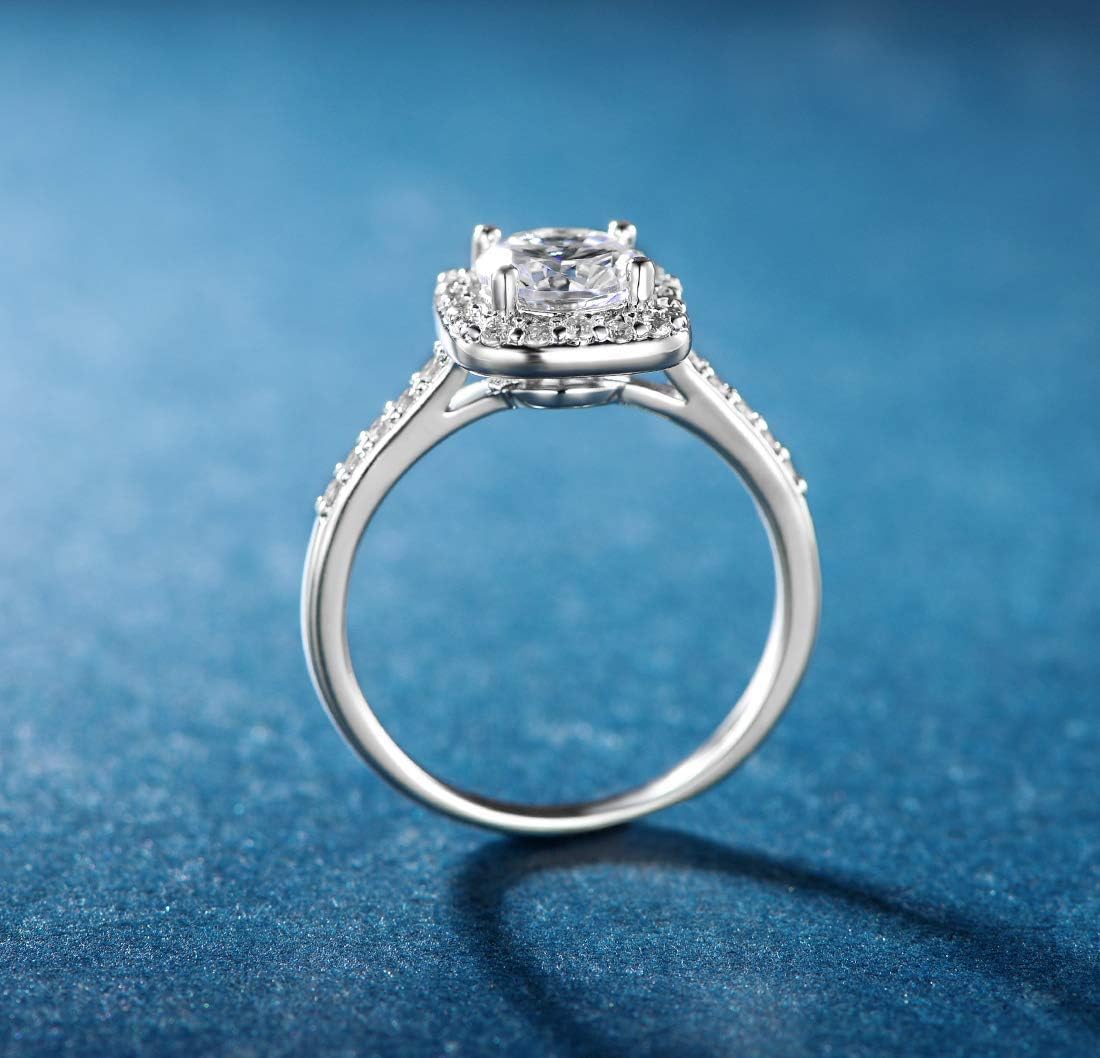 18K White Gold Plated Cubic Zirconia Promise Halo Engagement Promise Eternity Ring for Women JZ-006