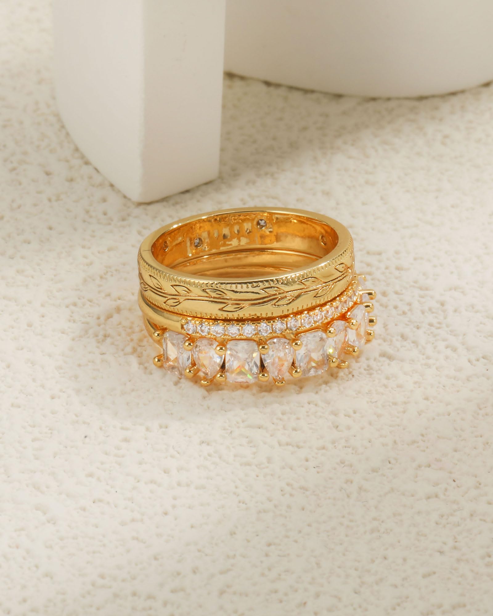 Stackable Gold Rings for Women Non Tarnish Chunky 14K Gold Plated Rings that Don't Tarnish Engagement Cubic Zirconia Ring Set Stack Dainty Pinky Wedding Bands Thumb Rings Gold Jewelry Size 6-11 JZ-026