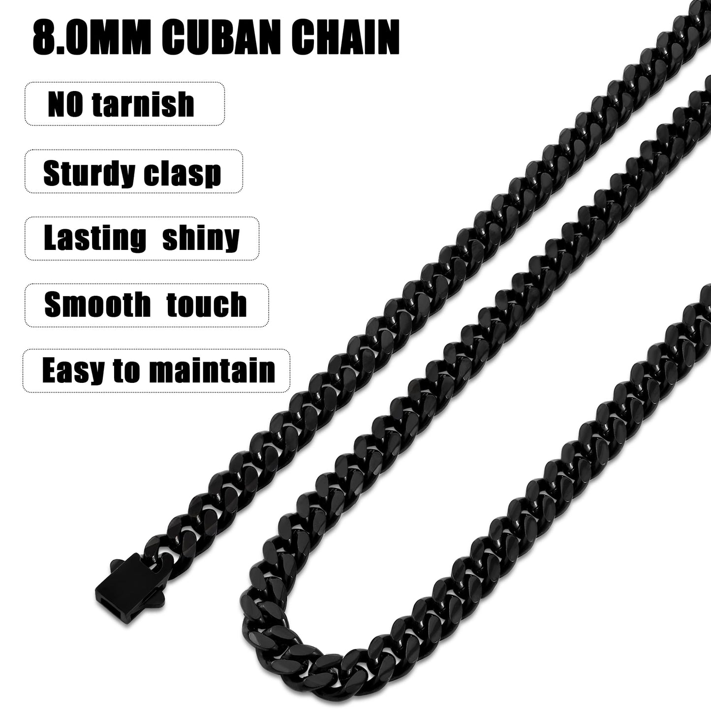 3.5mm Cuban Link Chains for Men, Silver Tone/Black/14K Gold Plated Stainless Steel Necklace Chain, Mens Necklace 16, 18, 20, 22, 24, 26, 28 Inch XL-008