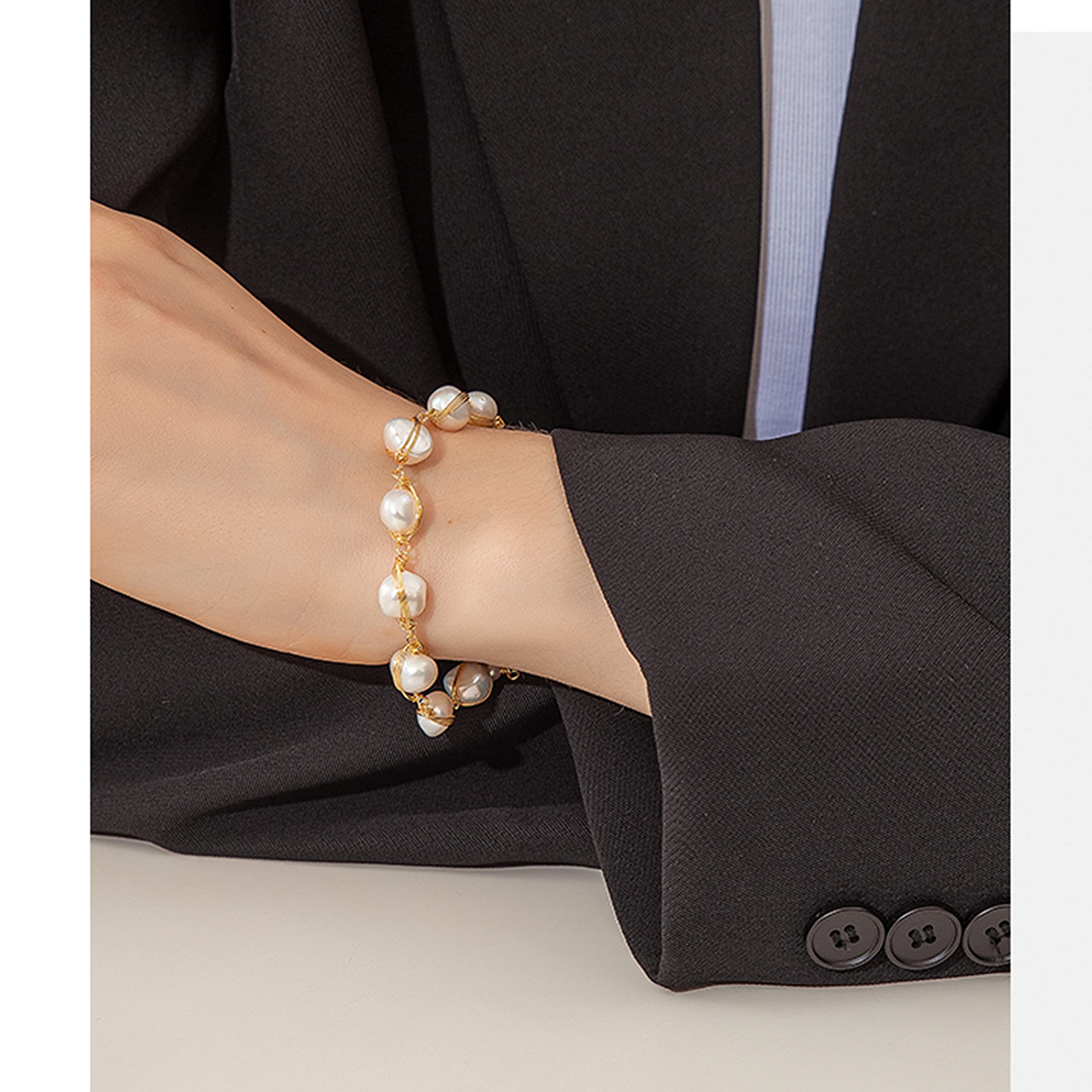 Pearl Bracelet Baroque Cultured Handmade Wind Bossimi 18K Gold Plated Work Around Silk Adjustable Charm Fashion Valentine Delicate Vintage Jewelry SL-050