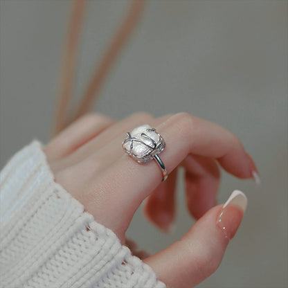 Irregular Pearl Ladies Silver Ring, Baroque Pearl Ring 925 Sterling Silver Ring, Fashion Statement Ring Suitable for Woman Daily Birthday Anniversary Valentine's Day Gift JZ-025